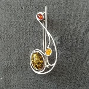 New 925 Silver amber brooch pin.